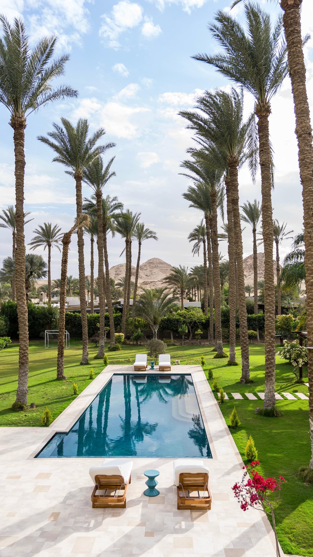 Villa pool with the pyramids beyond